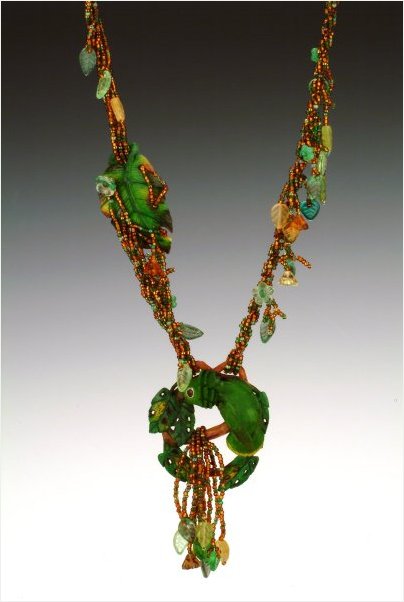 Rainforest Beaded Necklace with Carved Tagua Nut Parrot